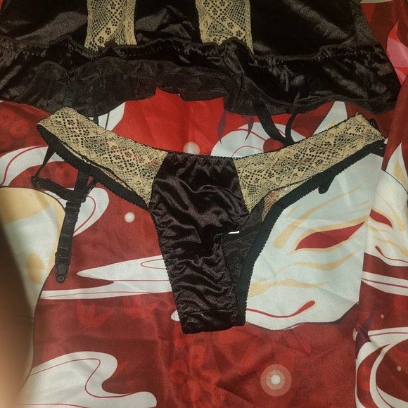 2 pc black & beige bustier lingerie set size M - Picture 5 of 5